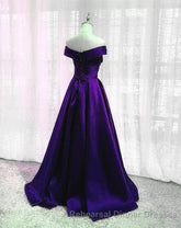 Purple Satin Off Shoulder Long Semi Formal Prom Dress,A-line Simple Women Semi Formal Prom Dresses